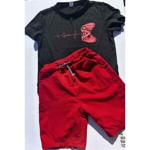 Boys Size 8 Outfit – Gamer Tee & Red Shein Shorts
